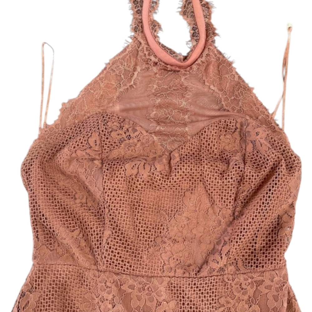 Charlotte Russe Lace Halter Dress, Pinkish Brown, Womens Junior M - Picture 2 of 5